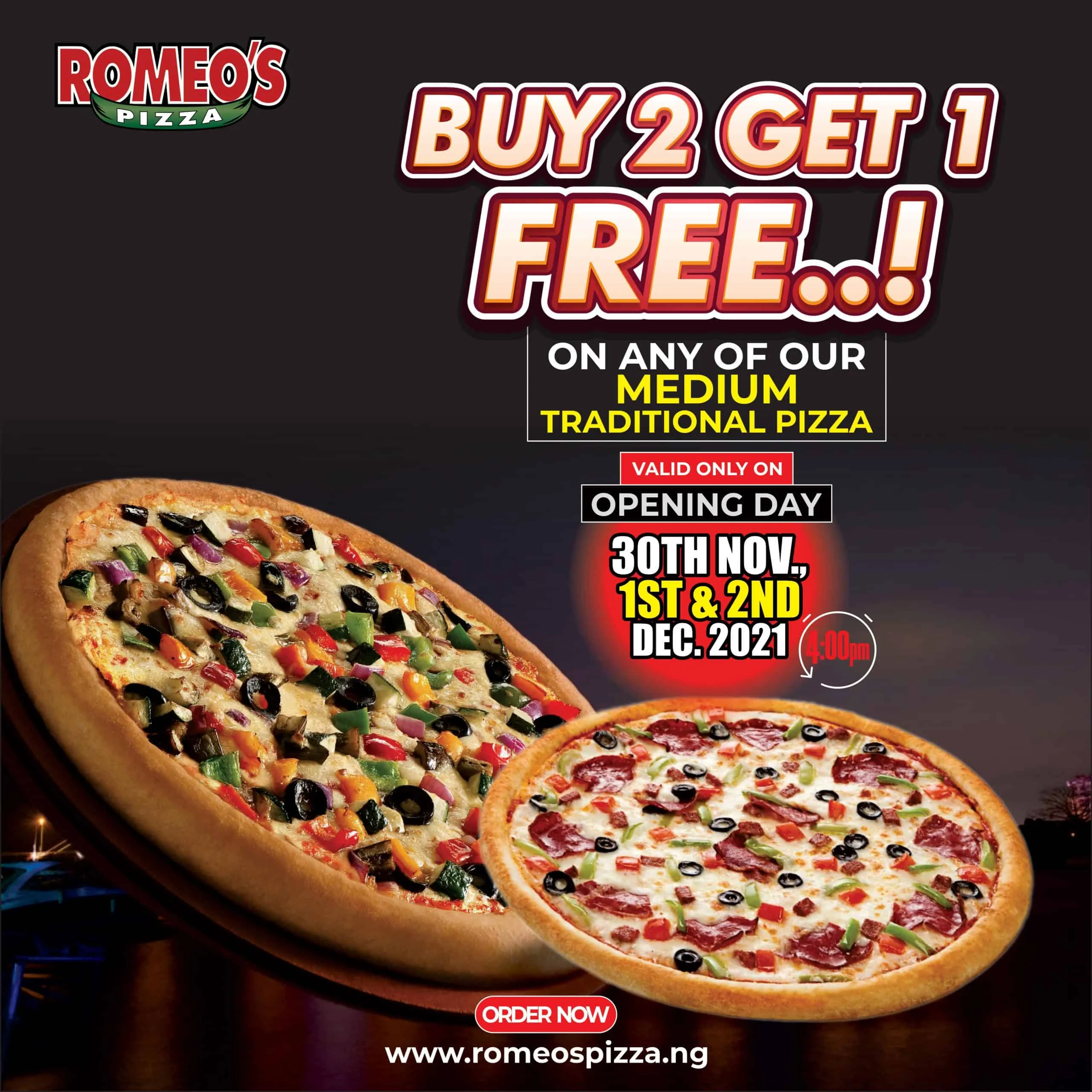 Buy 2 Get 1 Free Promo on Lagos Opening Date - free pizza in Lagos Romeos Pizza NG