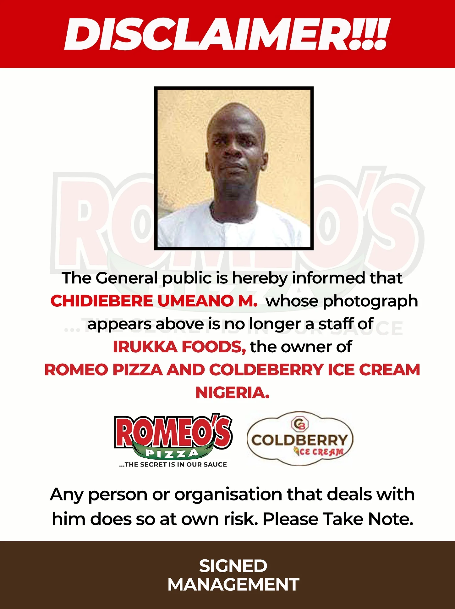 DISCLAIMER PIZZA