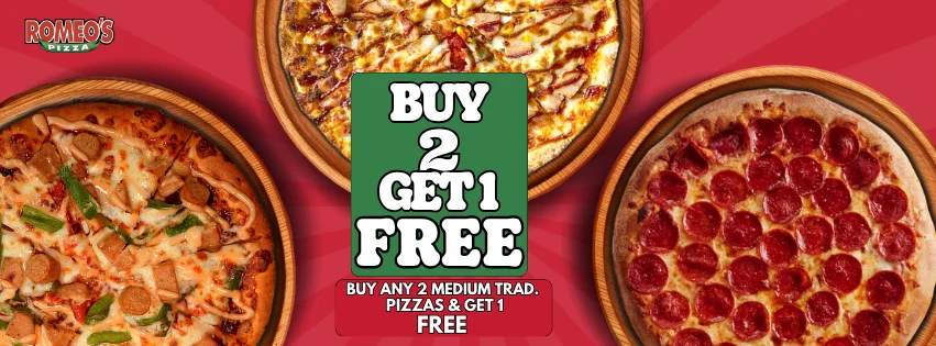 Romeo’s Pizza buy 2 Medium Traditional Pizzas and get 1 free promotion in Nigeria
